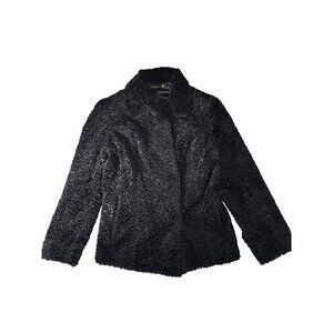 1Madison Women's Black  Persian Lamb Faux Fur Jacket Coat